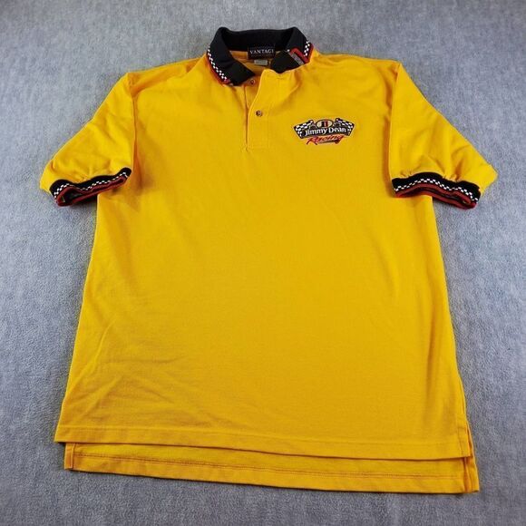 Vtg Jimmy Dean Shirt Mens Large Yellow Vantage Custom Classic Nascar Racing Polo - Picture 1 of 7